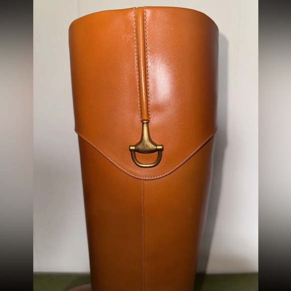 Gucci Knee High Boots Elizabeth Half Horse Bite Light Brown Leather Women Size 9 - Picture 11 of 15